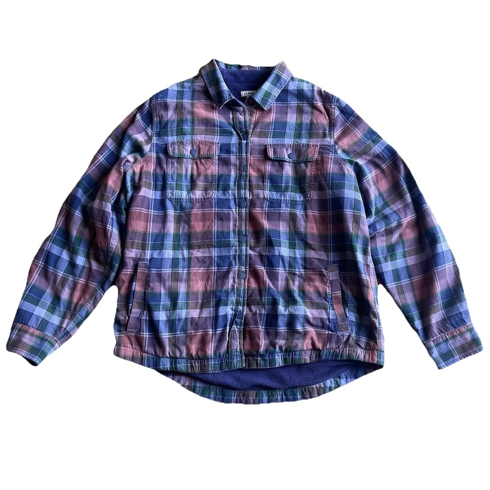 LL Bean Shirt Jacket Mens Med Plaid Flannel Fleece Lined Snap Button Shacket